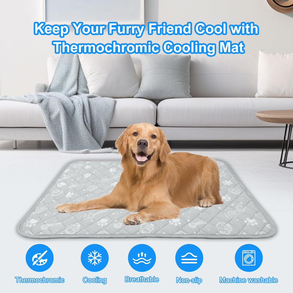 MH MYLUNE HOME Dog/Cat Cooling Mat, Cool-Chill Cooling Fiber & Endothermic Color Changing Pet Mat, 20'x30', Foldable & Washable, Non-Toxic Summer Pet Blanket, Light Gray