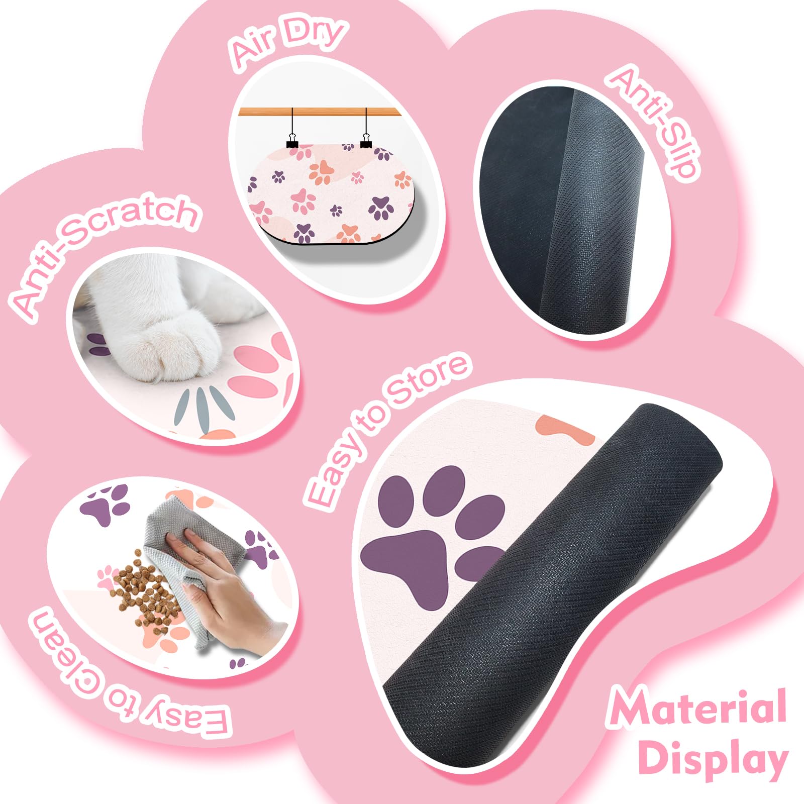 METEOROCK Large Pet Feeding Mat – 28''x17'' Absorbent Dog Mat for Food and Water, Easy Clean Cat Dog Water Bowl Mat, Non-Slip Pet Water Mat Protect Floor, Fit with Automatic Feeders and Double-Bowl