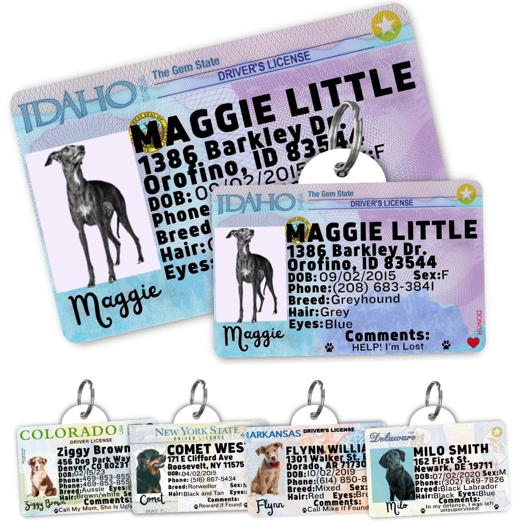 Dog Tags Personalized, Dog ID License Tag for Pets (Arizona, Wallet Card)