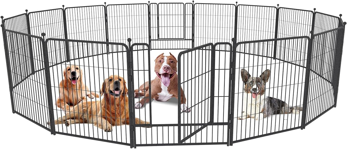 Dog Playpen,32/40/45 Inch Height in Heavy Duty, Folding Indoor Outdoor Anti-Rust Dog Exercise Fence, Portable Pet Playpen with Door for Large Medium Small Dogs and Pet (32 Panels, 45 Inch) Silver