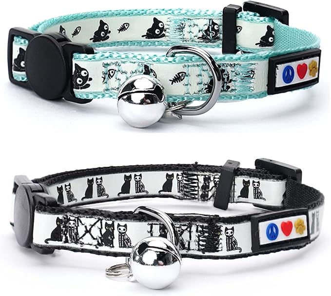 Pawtitas Glow in the Dark Cat Collar with Breakaway Safety Buckle & Bell Adjustable Kitten Collar