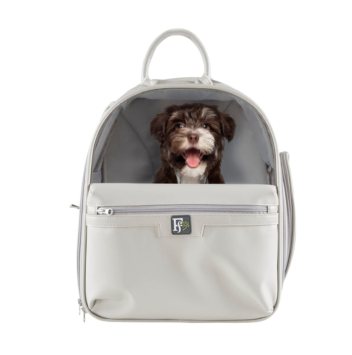 Friends Forever Cat Backpack, Dog Carrier for Small Dogs Travel Bag with Padded Straps, Removable Sherpa Mat, Fully Ventilated, Front Viewing Window, Grey