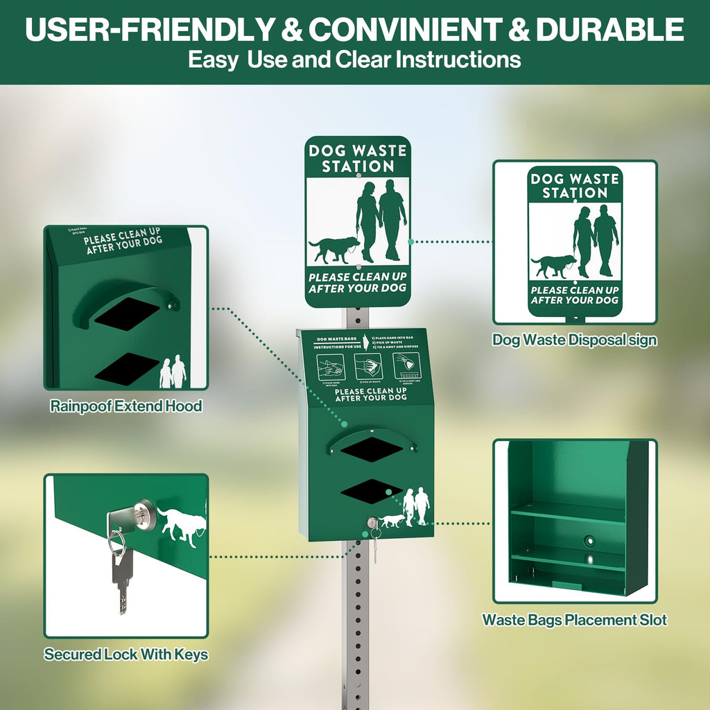 POCHAR Aluminum Outdoor Dog Bag Dispenser with Pick Up Sign for Pet Waste