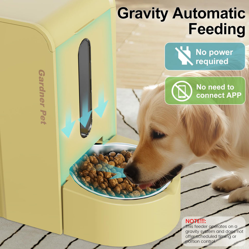 Gardner Pet Gravity Automatic 2-in-1 Pet Feeder, 0.8 Gallons*2 Cat Feeder and Water Dispenser Set, 100% BPA-Free and Stainless Steel Water Bowl for Dogs, Cats, Rabbits, Puppies (Yellow)