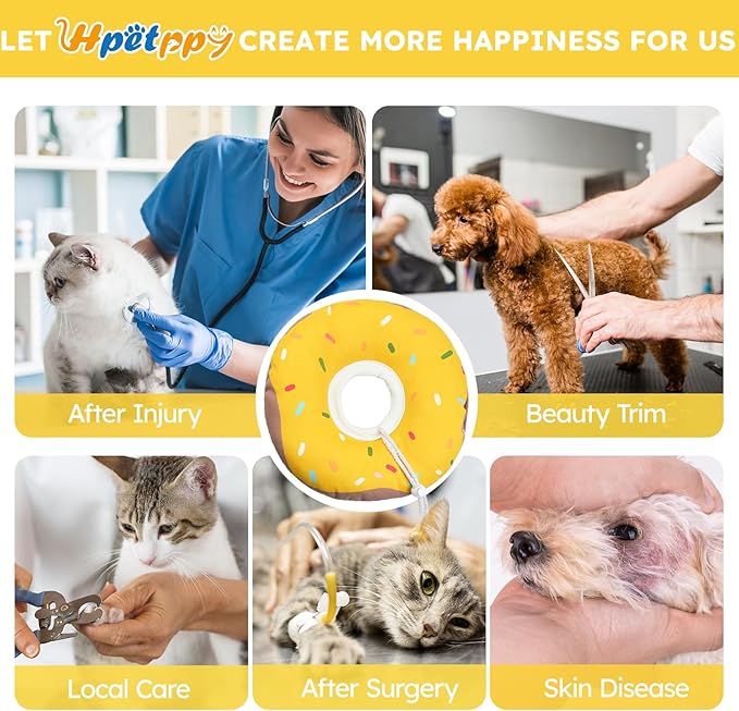 Cat Cone Collar Soft, Waterproof Cat Recovery Collars Spay Cones to Stop Licking Cute Donut E Collar After Surgery Anti-Lick Wound Healing Safety Elizabethan Collar for Kittens (Donut Yellow, Large)