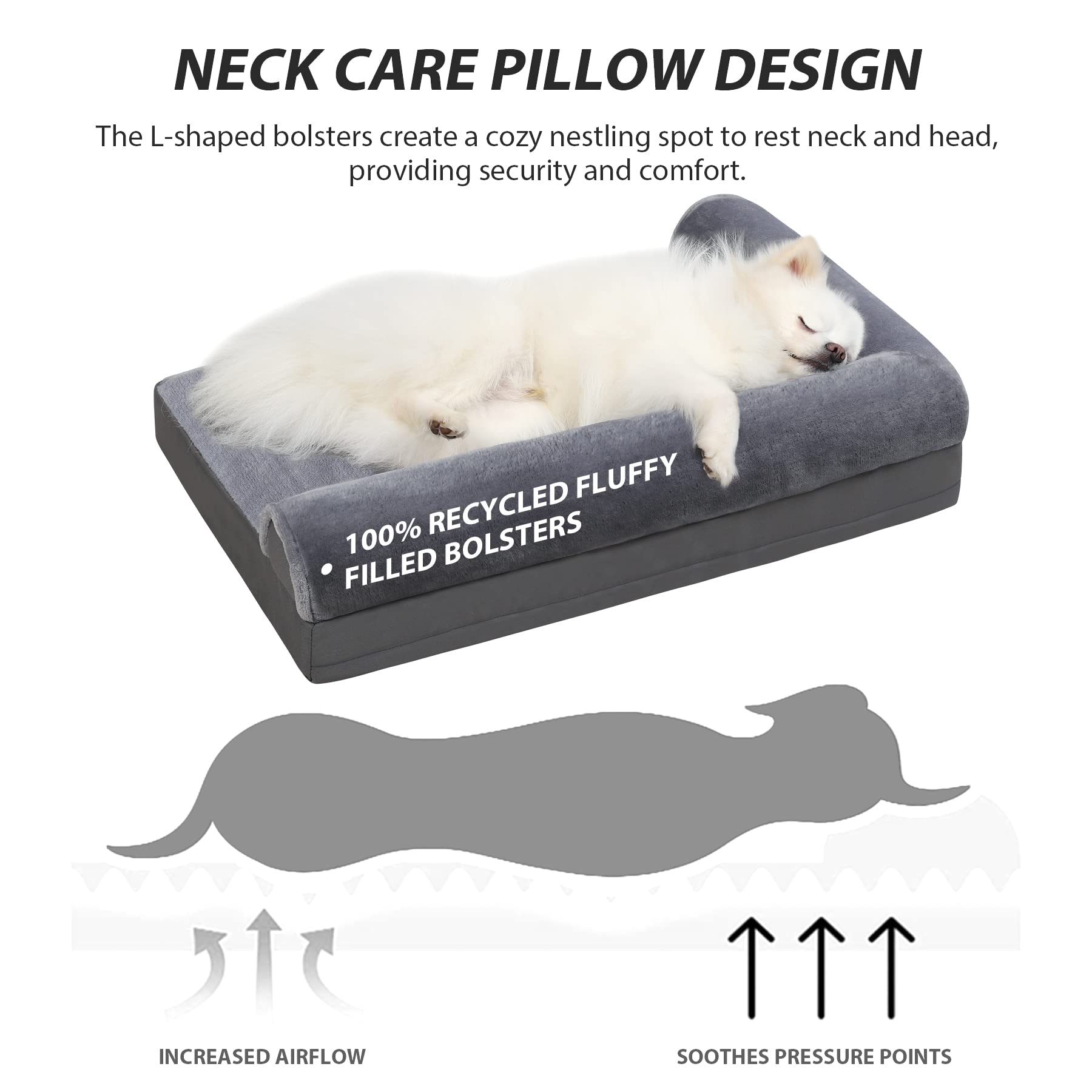 KSIIA Orthopedic Dog Bed - Waterproof Dog Couch Bed with Egg Crate Foam & Nonskid Bottom, 30 x 20 Inch, Gray