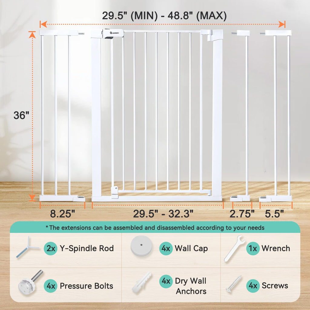 COMOMY 36" Extra Tall Baby Gate for Stairs, Fits 29.5" to 48.8" Openings