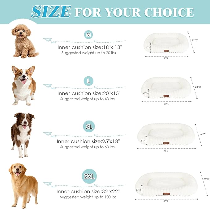 Orthopedic Dog Bed for Small Medium Dogs & Cats - Soft Furry Puppy Bed with Removable Washable Cover & Anti-Slip Bottom, Calming Rectangle Cat & Puppy Bed for Indoor Pets, 25x21x4inches, Cream