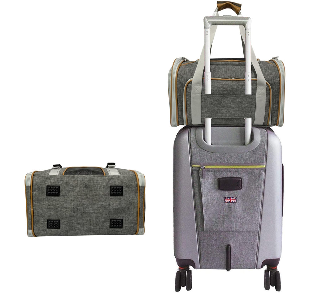 Mr. Peanut's Expandable Airline Approved Soft Sided Pet Carrier, Luxury Travel Tote with Premium Auto Self Locking Zippers, Plush Faux Fleece Bedding with Sturdy Plywood Base, 18LX10.5WX11 H