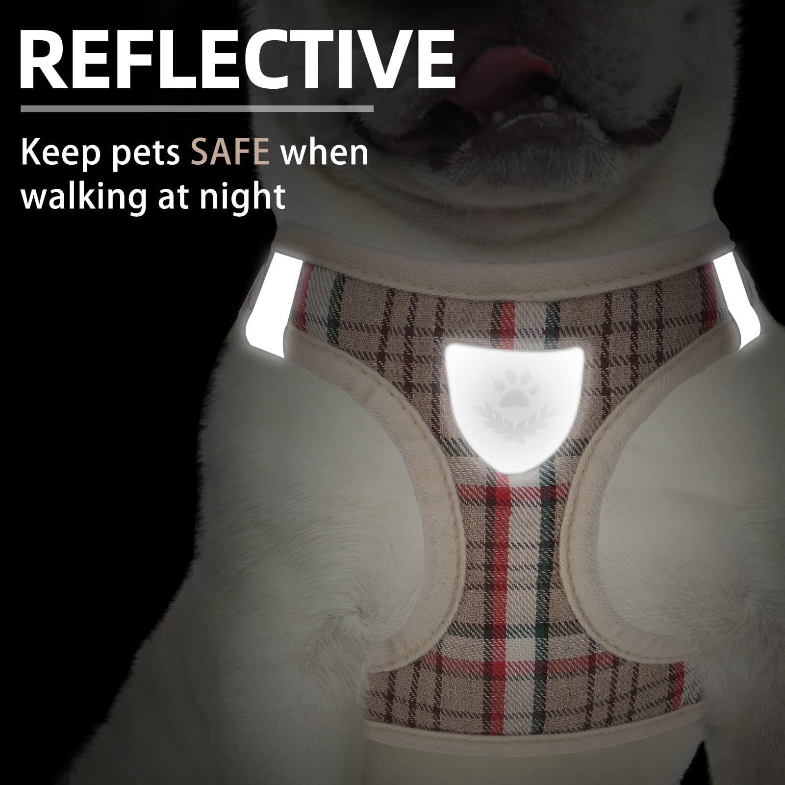 PUPTECK Adjustable Dog Harness Collar and Leash Set Step in No Pull Pet Harness for Small Medium Dogs Puppy and Cats Outdoor Walking Running, Soft Mesh Padded Reflective Vest Harnesses, Khaki XXS