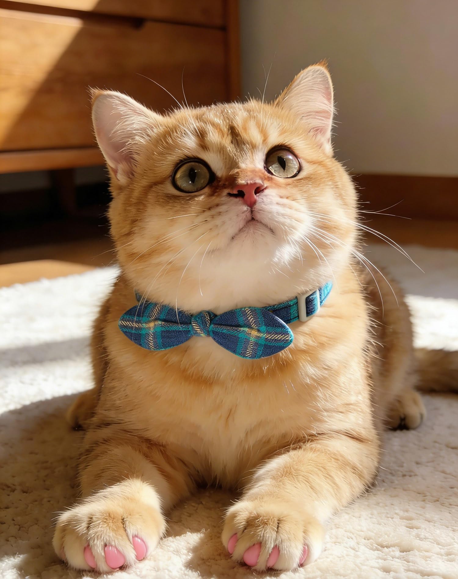 YUDOTE Cotton Bowtie Cat Collar with Bell 2 Pack Plaid Breakaway Kitten Collars with Removeable Bunny Ear Bow(Mocca Tweed+Ocean Blue)