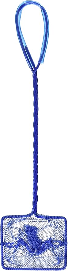 Penn-Plax Quick-Net Aquarium Fish Net - 10 x 7 in Fine Mesh, 10 in Vinyl-Covered Braided Handle - Small Aquarium Cleaning Tool for Gentle Fish Handling - Use in Freshwater & Saltwater Tanks - Blue