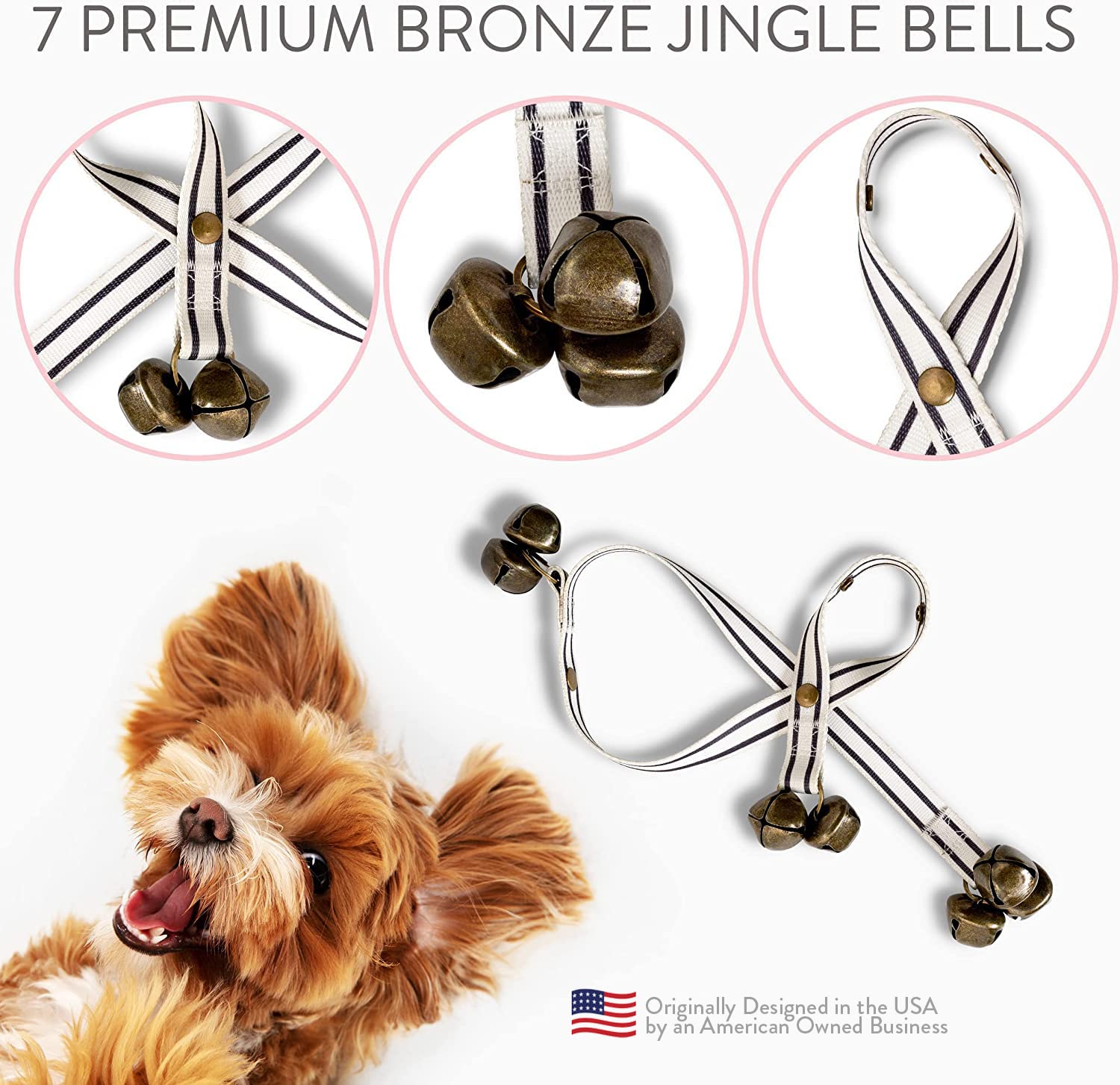 Dog Puppy Training Bell Potty and Outdoor Training Doorbell - Zoomie Paws, Black and White Strap with Bells