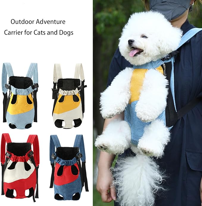 Lightweight Pet Backpack Carrier for Small Dogs & Cats - Easy-Fit Adjustable Straps, Basic Legs-Out Design, Durable for Daily Use (Fits Pets Under 15lb) (Yellow-White Color-Blocked, X-Large)