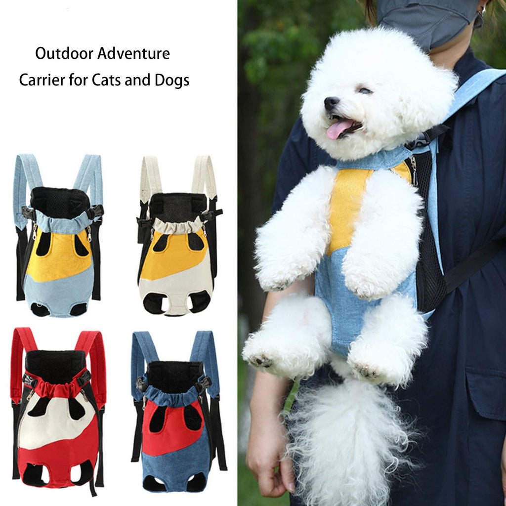 Lightweight Pet Backpack Carrier for Small Dogs & Cats - Easy-Fit Adjustable Straps, Basic Legs-Out Design, Durable for Daily Use (Fits Pets Under 15lb) (Red-Blue Color-Blocked, Small)