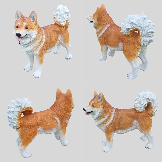 UNOIRNM Akita Statue Outdoor Decorations – Dog Statues Outdoor Standing Yellow Akita with Replaceable Solar Light & Welcome Sign for Porch Décor