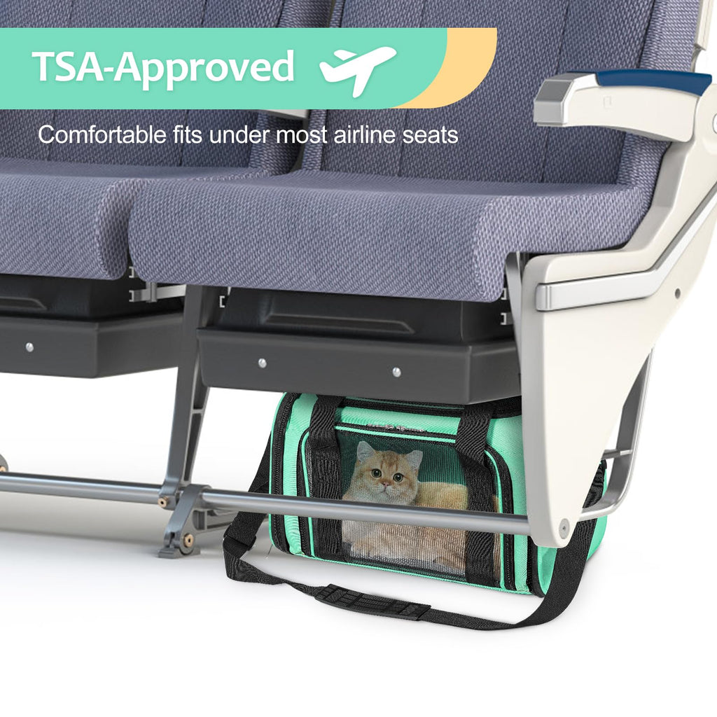 Discala Cat Dog Carrier Up to 15 Lbs TSA Airline Approved Pet Carrier for Small Medium Cats Puppies Dog Carriers for Small Dogs Collapsible Soft Sided Cat Travel Carrier - Green 15.7"x10.2"x10.2"