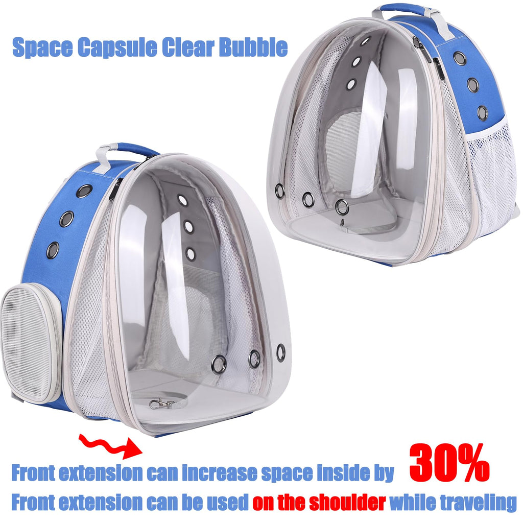 Front Expandable Cat Backpack Carrier, Fit up to 20 lbs, Space Capsule Astronaut Bubble Window Pet Backpack to Carry and Transport Large Cat and Small Puppy Blue