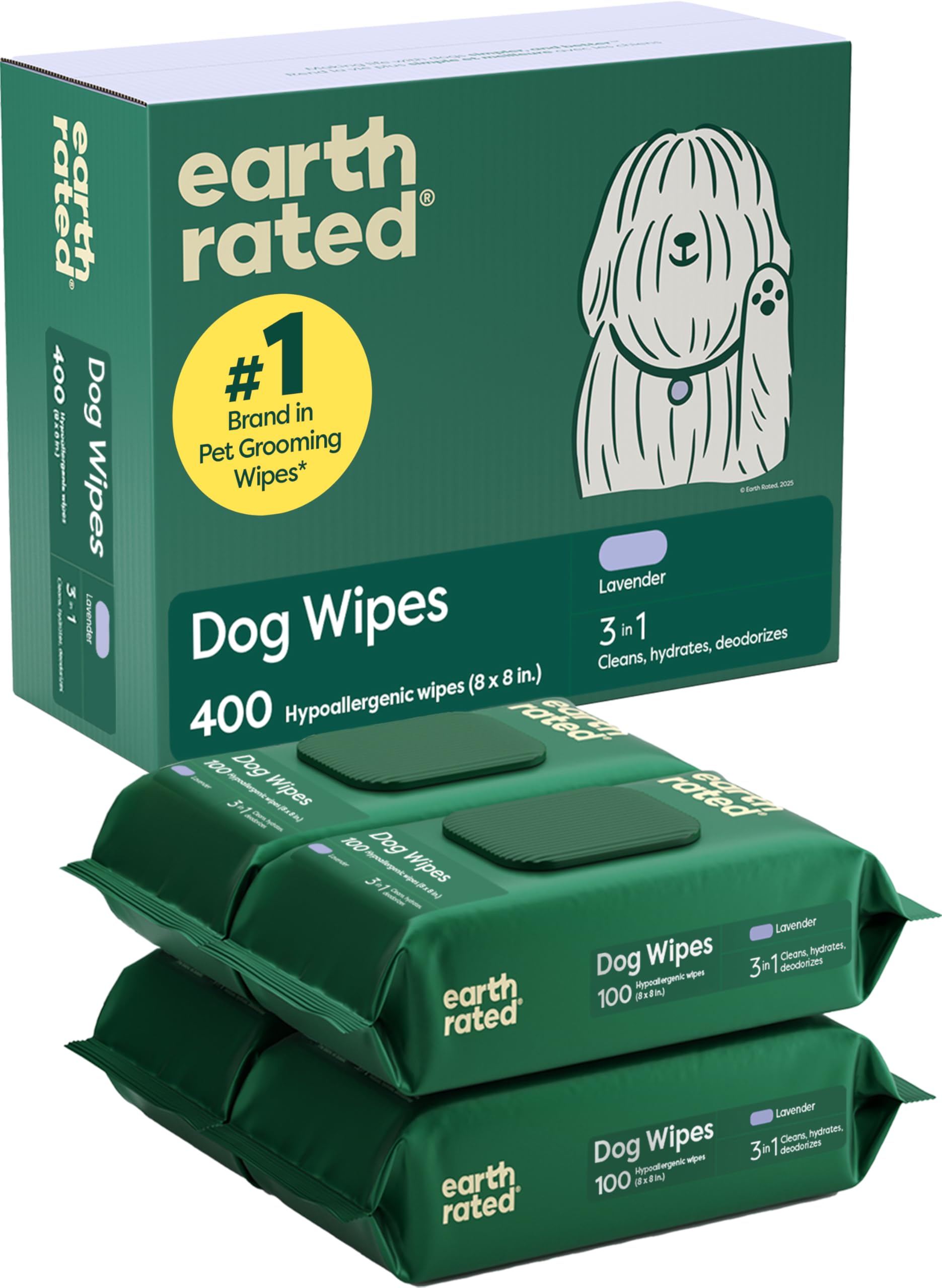 Earth Rated Dog Ear Wipes, Vet Developed, Wild Oat, for Dirt & Wax, 70ct