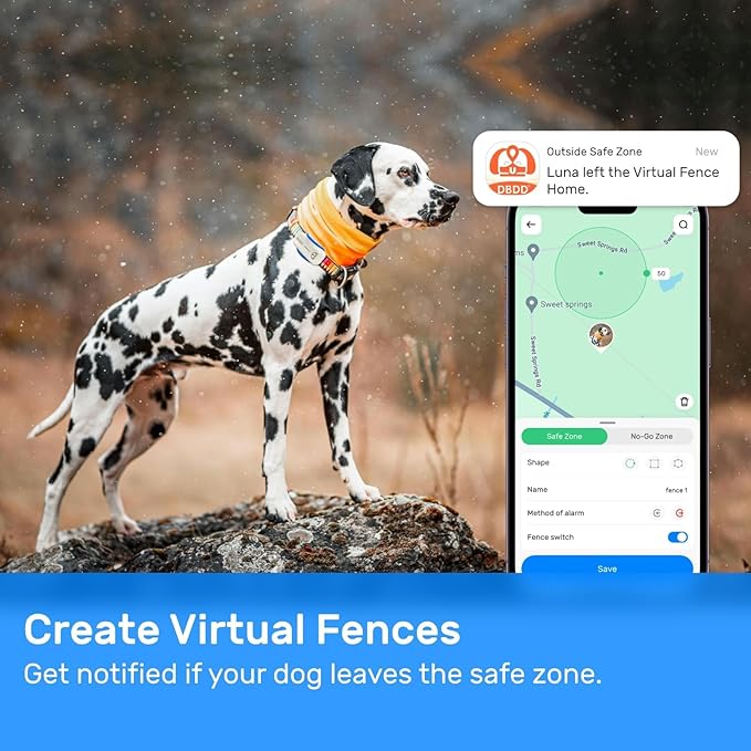 DBDD Dog GPS Tracker, AI Tracker Collar with Virtual Fence & Health Monitoring - Real Time Location Tracker for Escape Artists, Electronic Fence Collar for Medium to Large Dogs, iOS and Android
