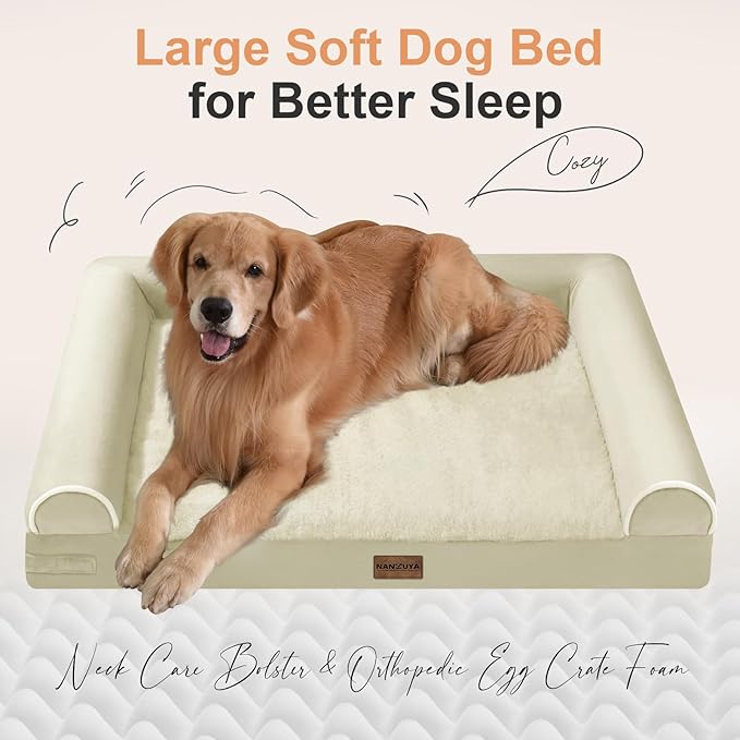 NANUYA Orthopedic Dog Bed for Medium Dogs, 28 x 19 Inch, Beige