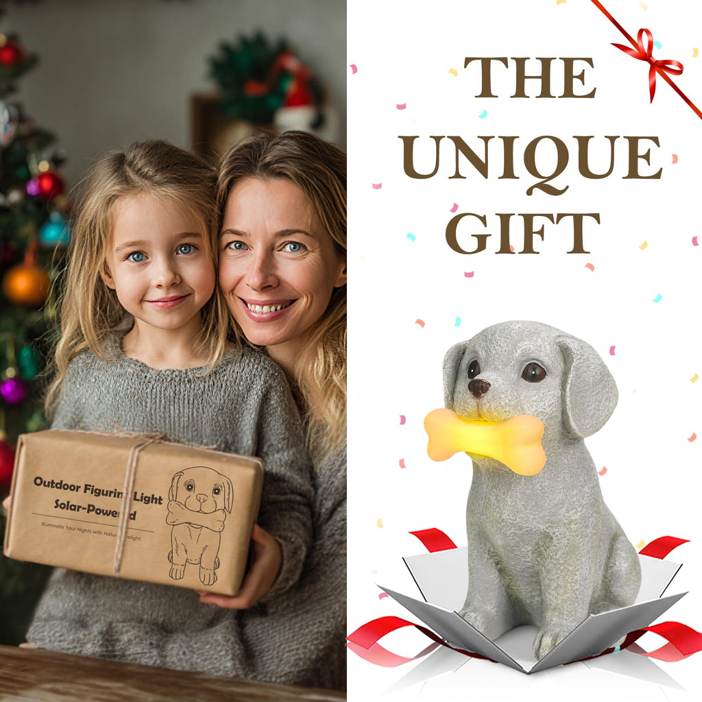 zuzuzen Solar Dog Statue with Glowing Bone Light, Outddor Decor Light Gifts