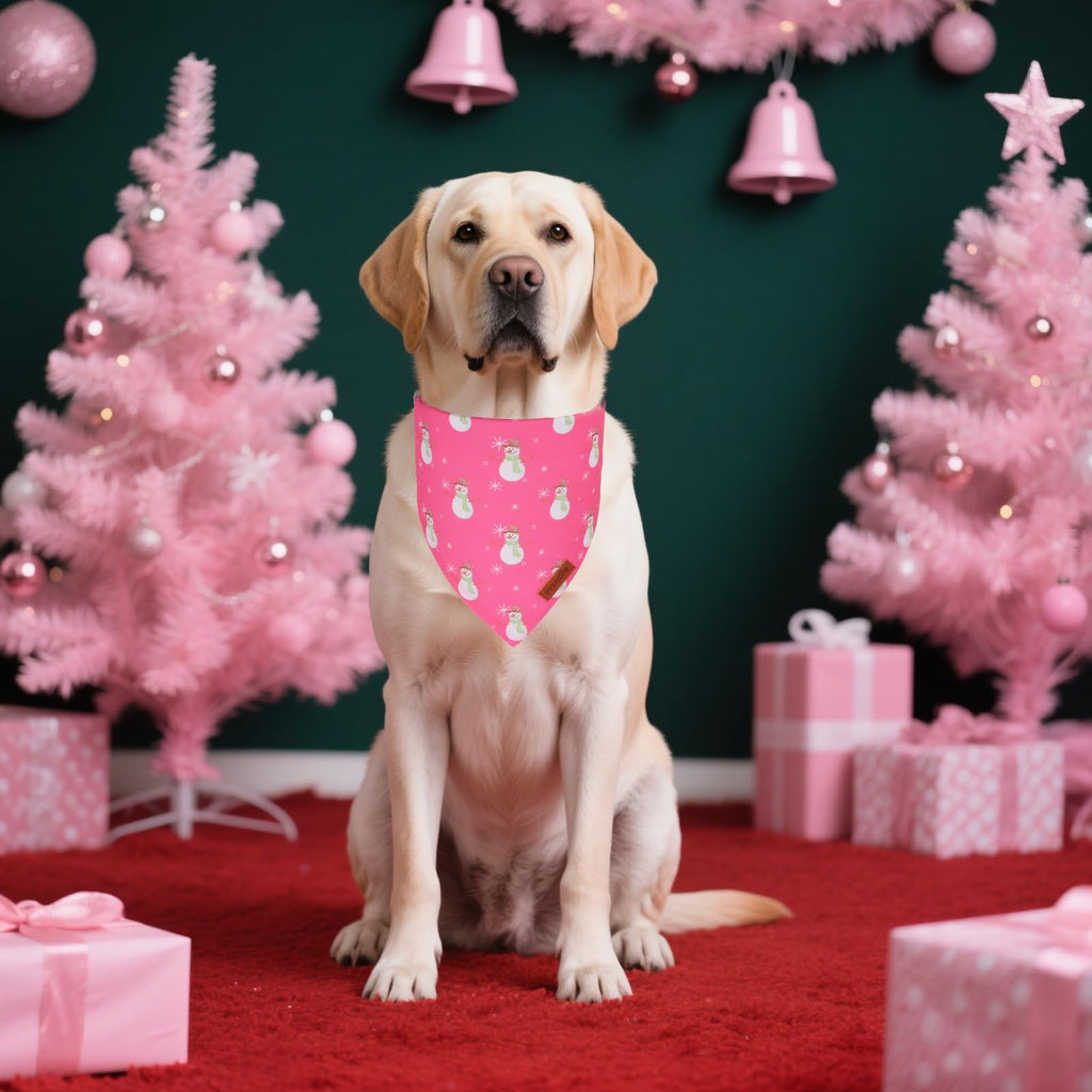 PTDECOR Pink Christmas Dog Bandana, Santa Snowman Pet Scarf, X-Large