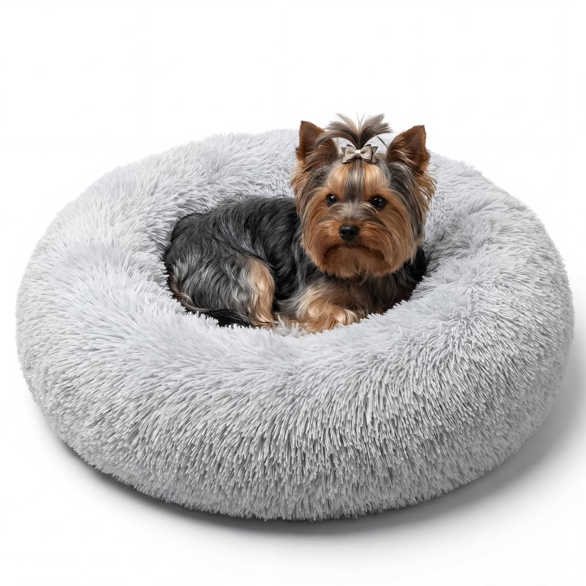 nononfish Round Calming Dog Bed,Plush Donut Pet Bed for Small Dogs