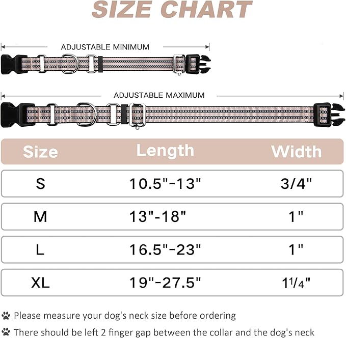 JOYEEIIOO Martingale Dog Collar, Adjustable Nylon Reflective Collar with Quick Release Buckle, No Pull Dog Training Collars for Small Medium Large Dogs (Pink Ivory, Medium)
