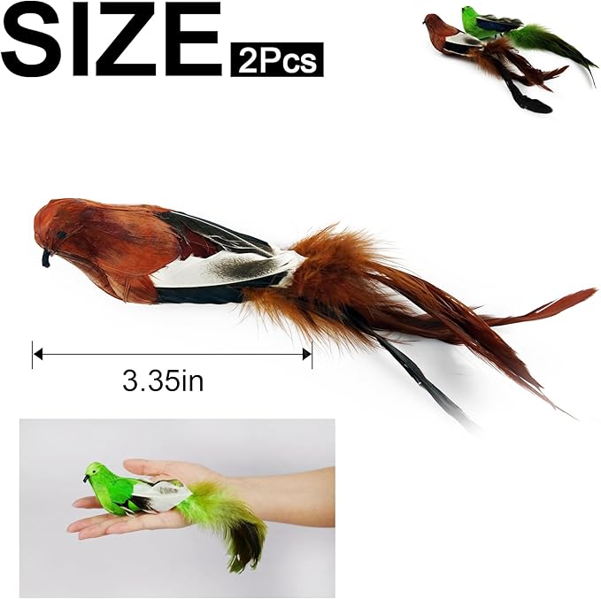 TTcat 2 Pack Realistic Bird Cat Toys, Natural Feather Simulated Bird Kitten Interactive Hunting Play Toy, Lightweight Indoor Cat Exercise Toy for Indoor Cats and Kitten.