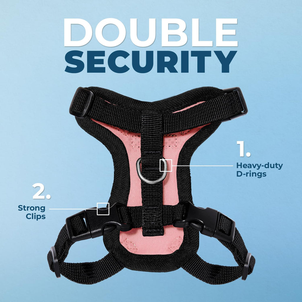 Voyager Escape-Proof Step-in Lock Cat Harness & 5ft Neoprene-Handle Leash Set All-Weather Mesh with Reflective Stitching for Small to Large Cats by Best Pet Supplies, Pink/Black Trim, XXXS