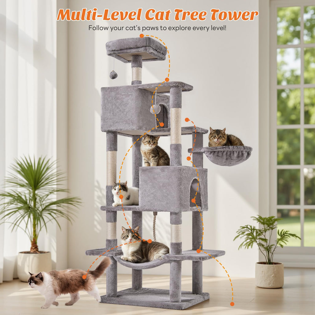 Aidoly Large 66 Inch Cat Tree Tower with Sisal Scratching Post