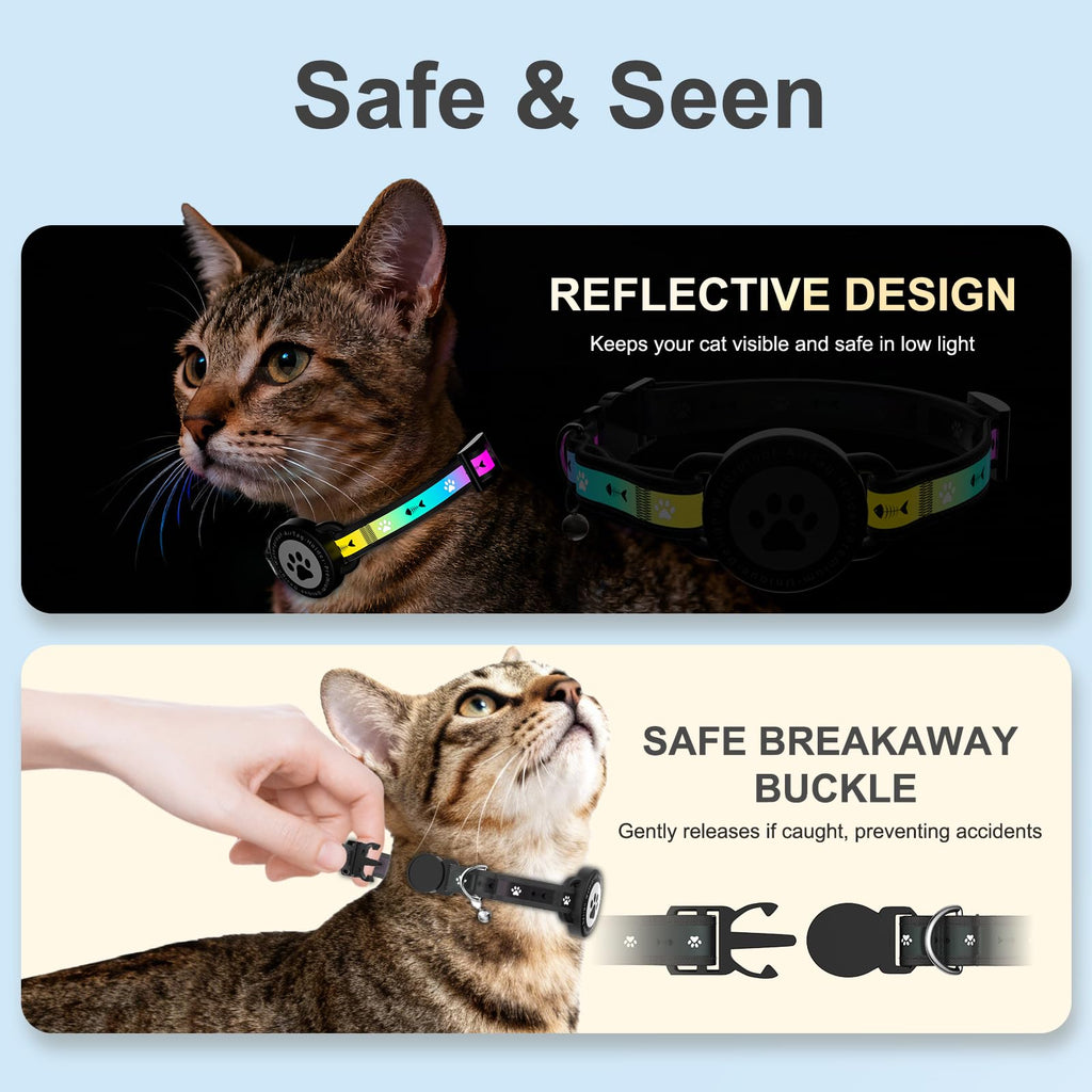 Airtag Cat Collar Breakaway, Reflective Cat Collar with AirTag Holder