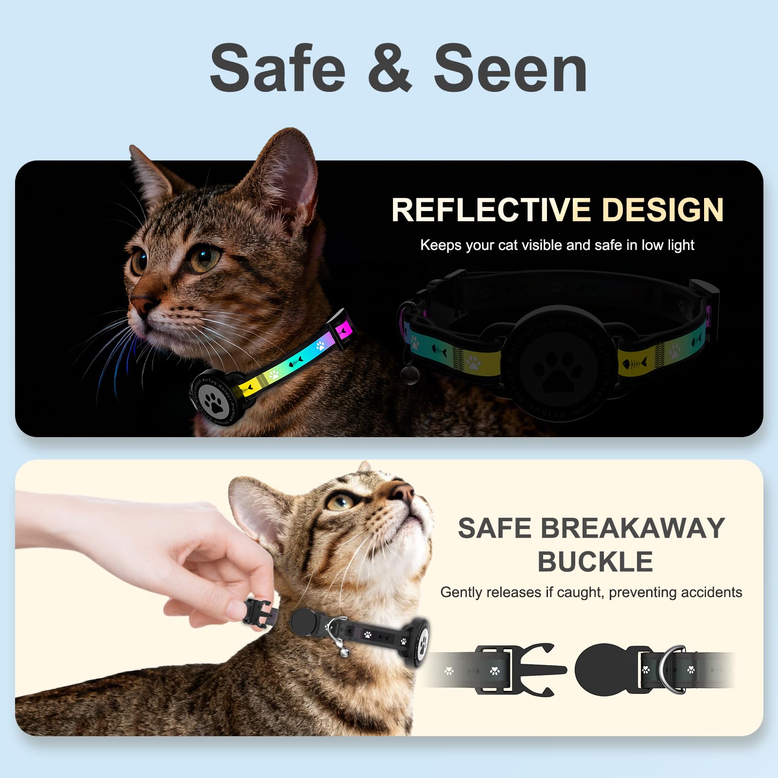 Airtag Cat Collar Breakaway, Reflective Cat Collar with AirTag Holder