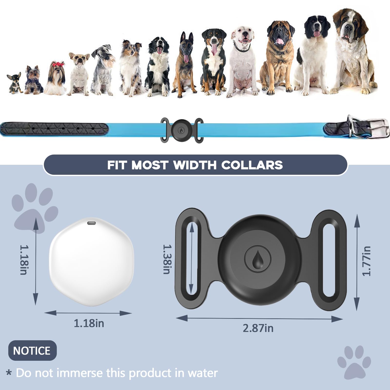 GPS Tracker for Dogs, Mini GPS Cat Tracker, IPX8 Waterproof GPS Tracker for Cats with Holder, No Monthly Fee, Work with Apple Find My(iOS Only), Smart Trackers for Dogs Finder Trackers Pets(Black)