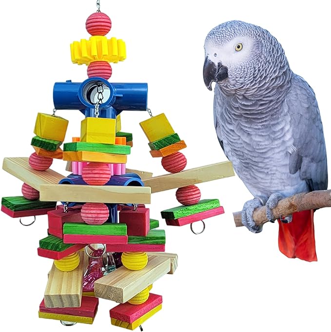 Cokliomc Parrot Toys for African Grey Parrots, Cockatoos, Small Macaws, Amazon Parrots Small and Medium Birds Natural Wooden Safe and Durable Chew Toys and Bird Cage Accessories