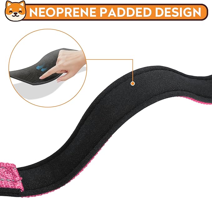 Reflective Dog Collar, Adjustable Soft Neoprene Padded Nylon Pet Collars with Buckle for Large Dogs, Hotpink,L