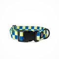 Lucy & Co. Have a Nice Day Dog Collar - Durable Lightweight Designer Collar for Pets - Adjustable Metal Safety Buckle - Lime Green Blue Checker - Large