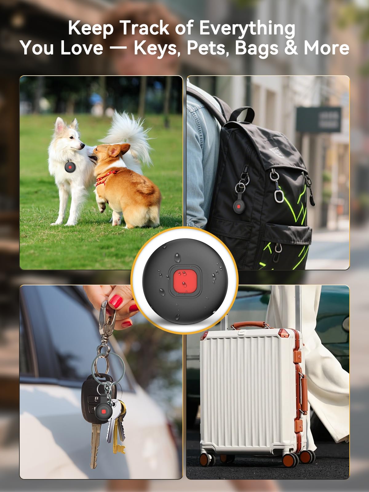 Bluetooth Dog Tracker Tag, Pet Tracker for Dogs with Silicone Collar Holder, Works with Apple Find My & Android Find Hub, IP67 Waterproof Anti-Lost Locator