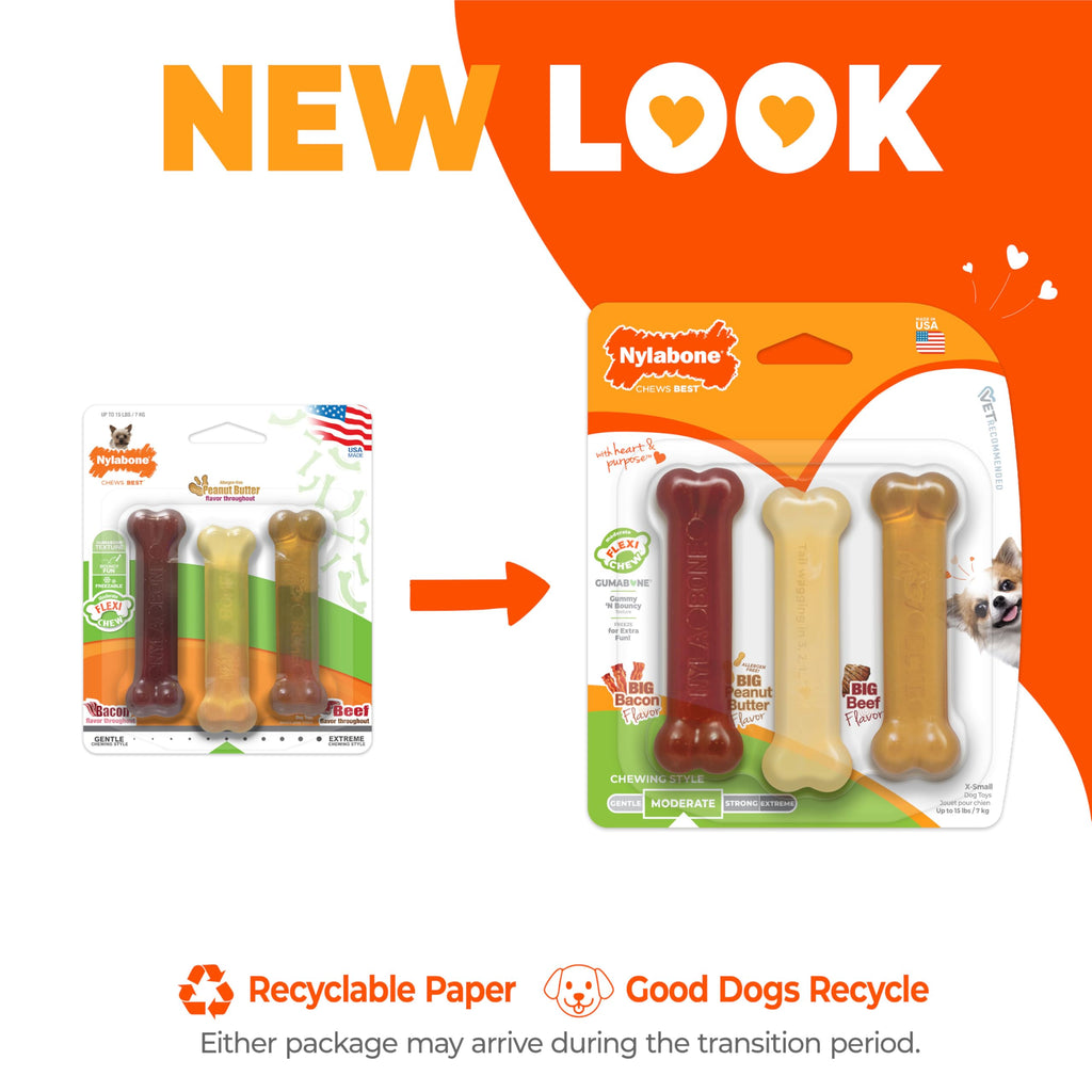 Nylabone Flexi Chew Original Bone Dog Chew Toys, X-Small, 3 Count