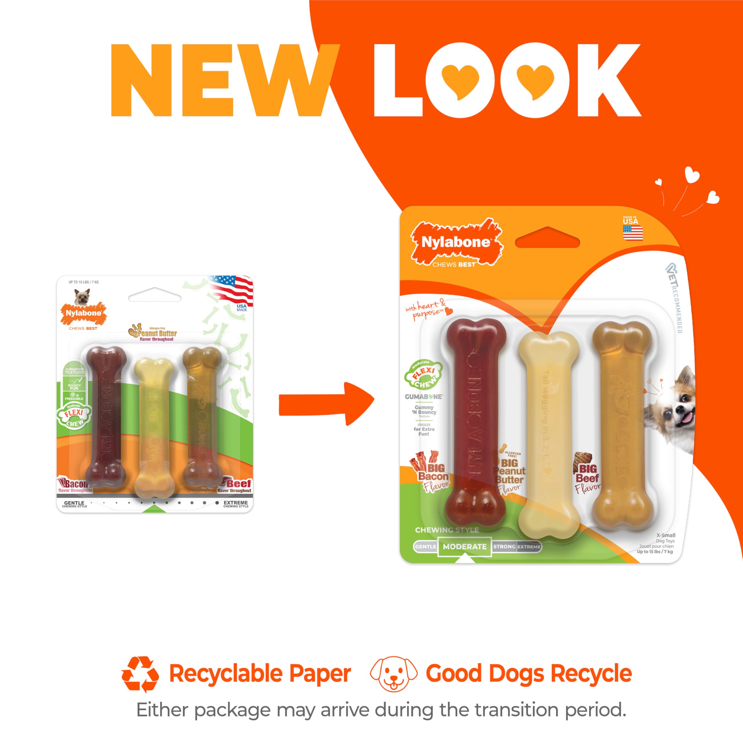 Nylabone Flexi Chew Original Bone Dog Chew Toys, X-Small, 3 Count