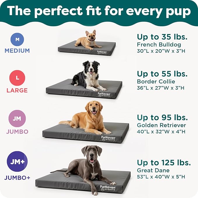 Furhaven Water-Resistant Cooling Gel Dog Bed for Large Dogs w/ Removable Washable Cover, For Dogs Up to 95 lbs - Indoor/Outdoor Logo Print Oxford Polycanvas Mattress - Deep Lagoon, Jumbo/XL