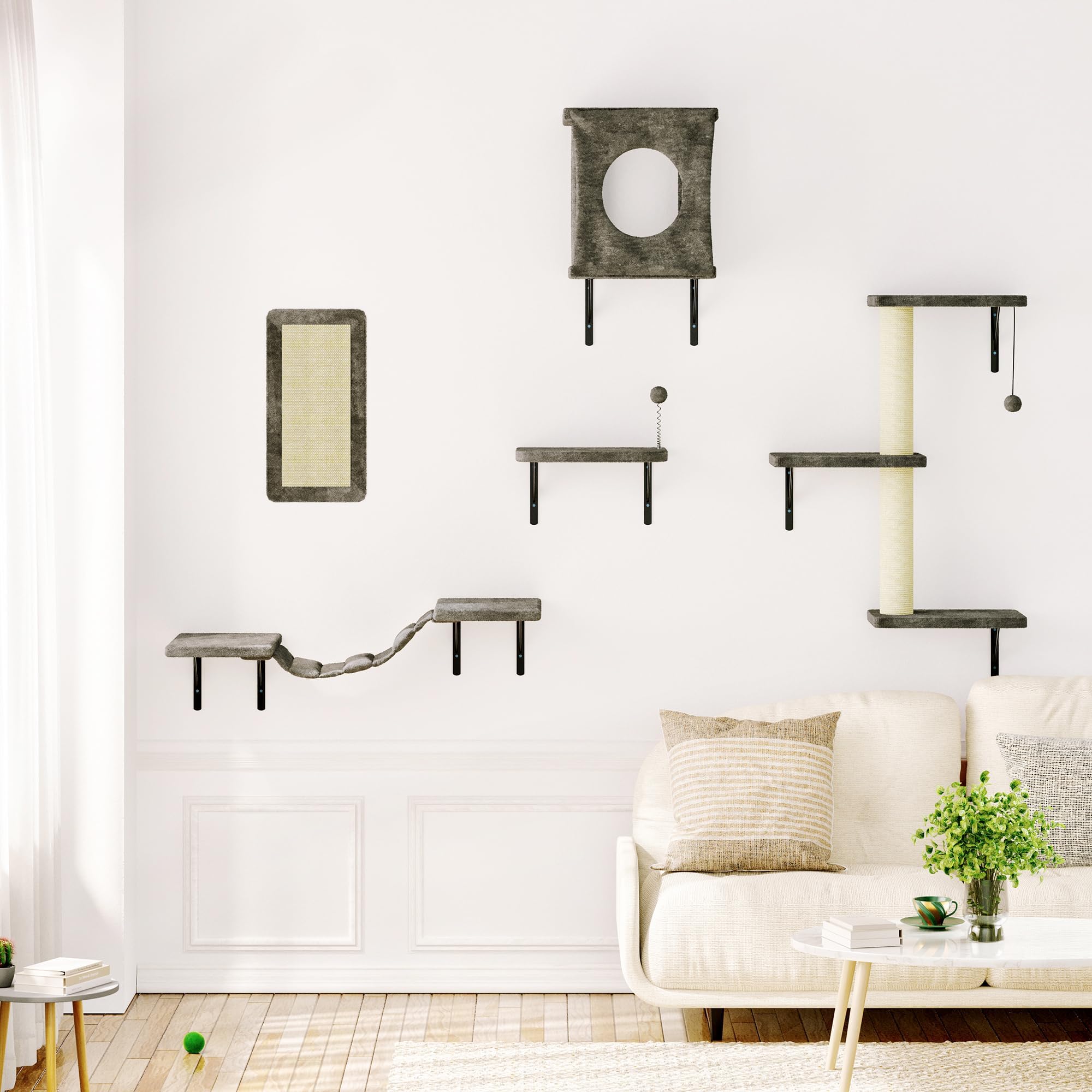 Cat Wall Shelves, 10-in-1 Wall-Mounted Cat Furniture Set