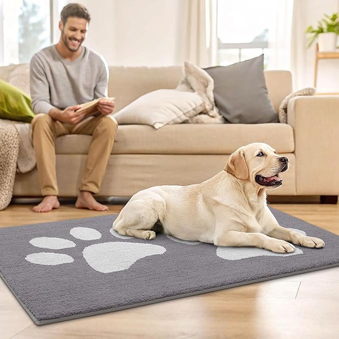 Buganda Dog Door Mat for Muddy Paws, Absorbent Dirt Trapper Washable Indoor Doormats, Non Slip Low-Profile Mud Mat for Dogs, Front Entrance Doormat for Inside Floor (70x24 Inches, Light Grey)