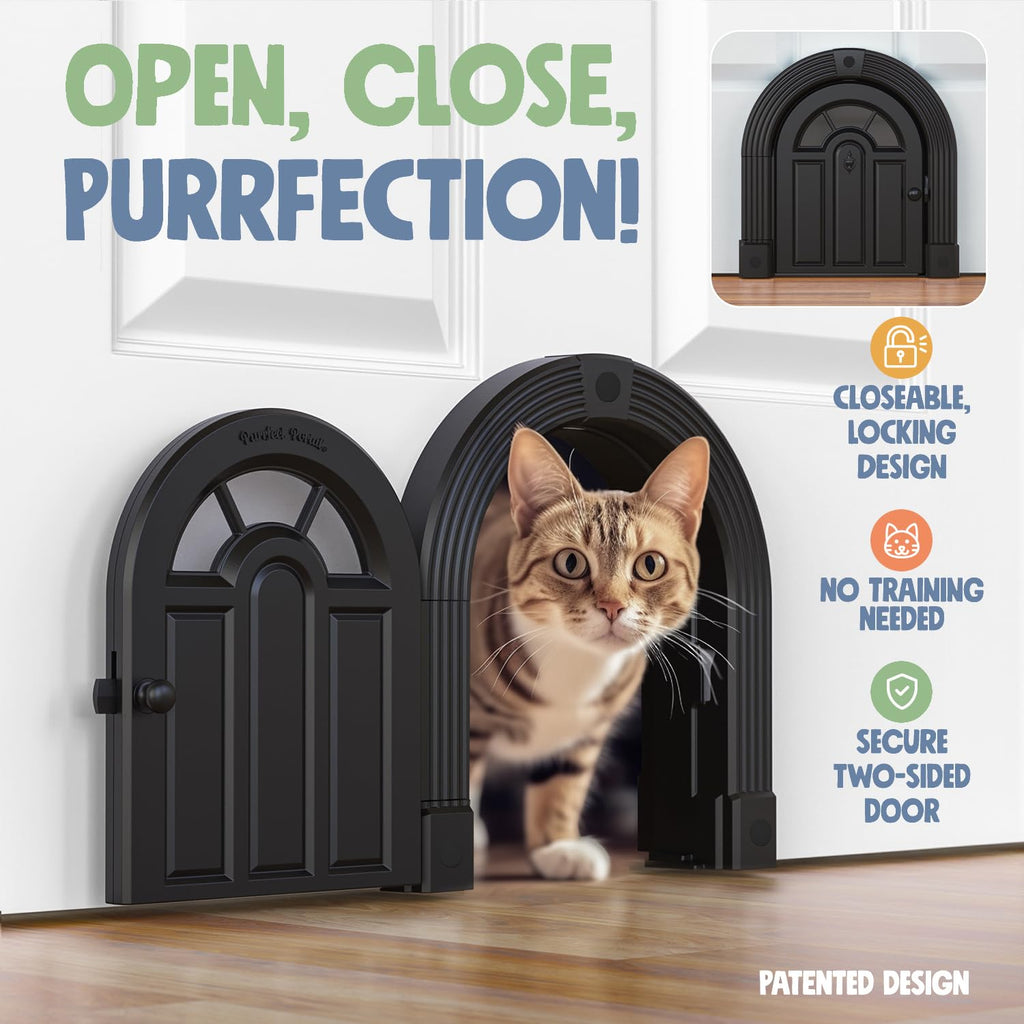 Purrfect Portal Meow Manor® Extra Large Interior Cat Door – No-Flap Pet Door for Interior Doors, Easy DIY Installation, Cat Door for Cats up to 30 lbs, Black