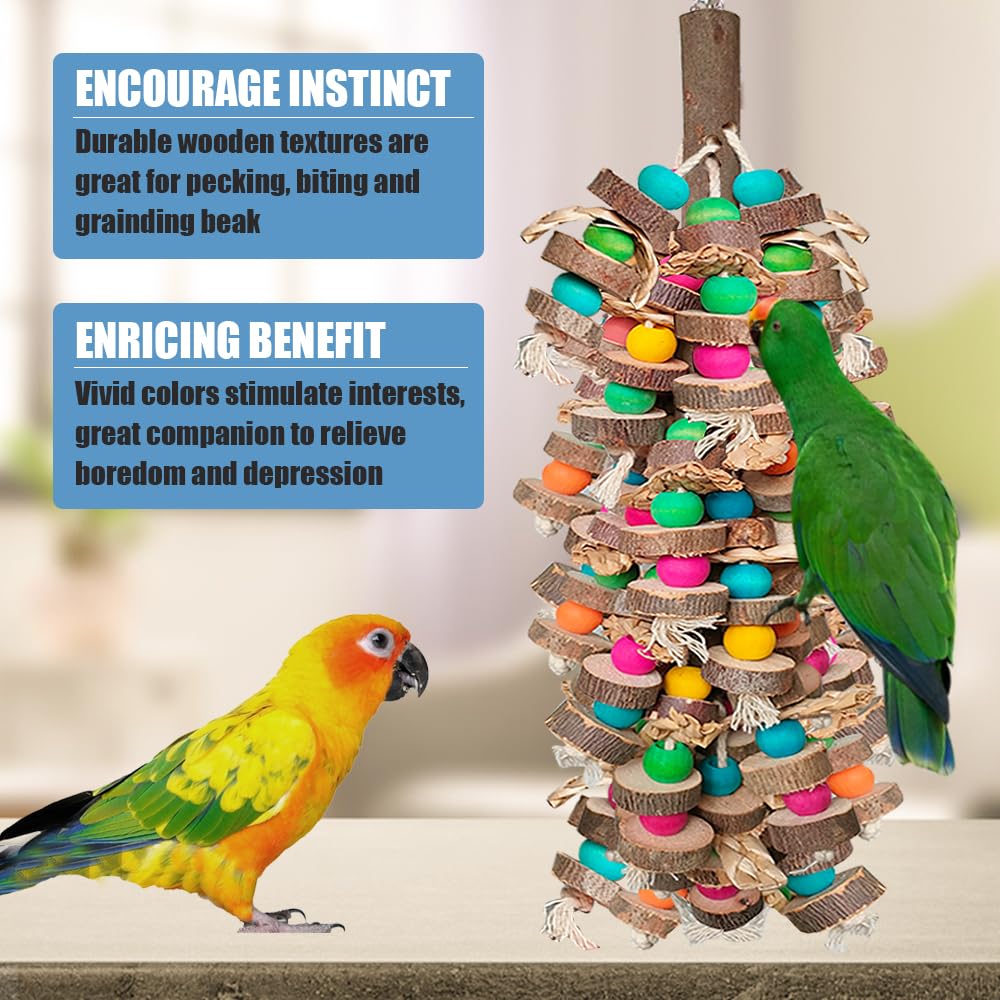 Extra Large Bird Parrot Toys- 19.7 inch Multicolored Natural Wooden Block Parrot Chewing Toy Suggested for Macaws cokatoos, African Grey and a Variety of Parrots. (Large Size)