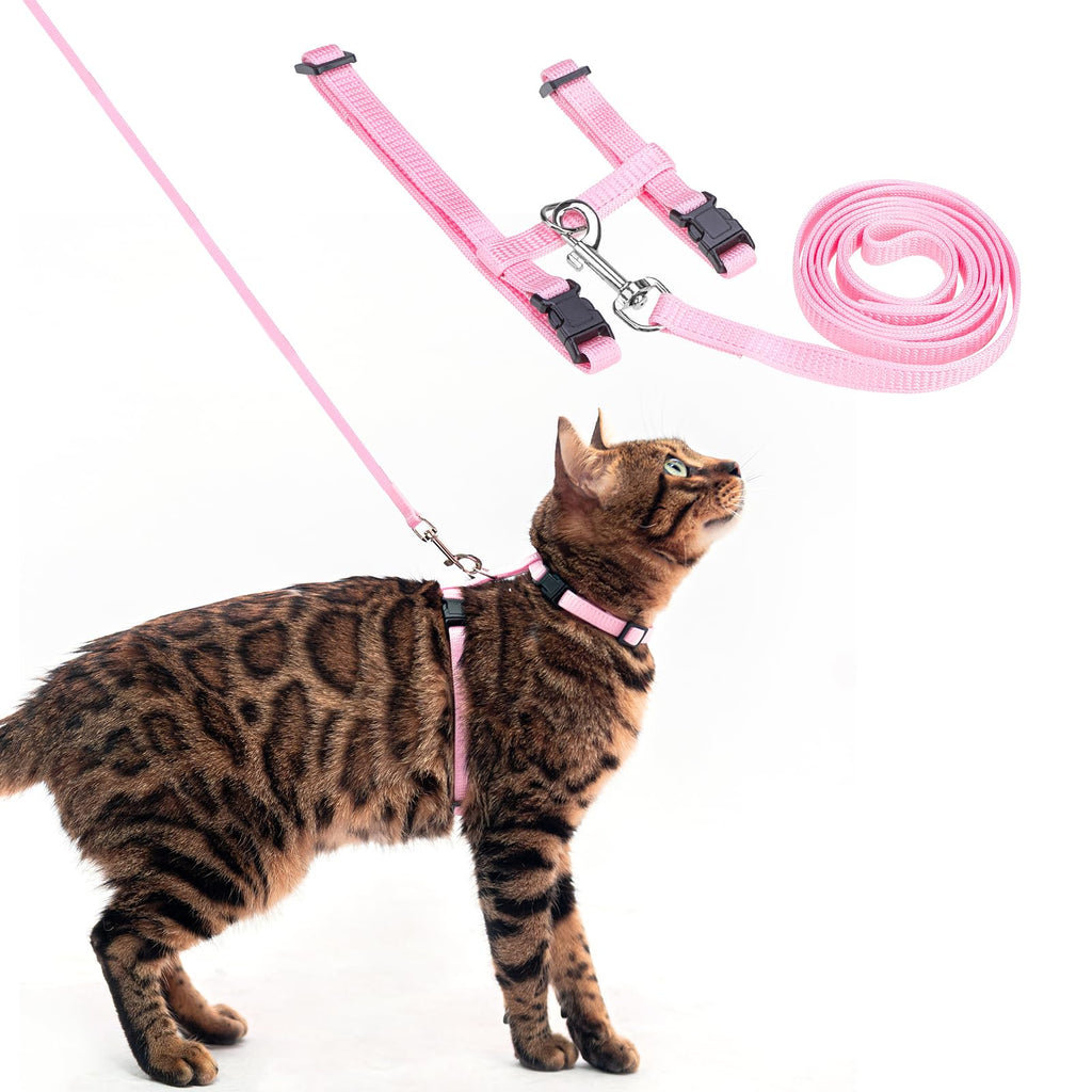 PUPTECK Adjustable Cat Harness and Leash Set Escape Proof Kitten Strap Collar for Walking Travel, Light Pink