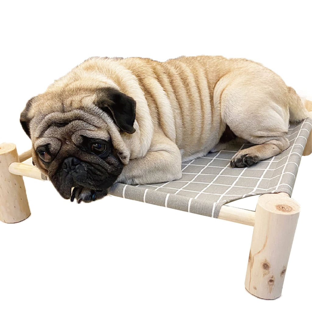 Pozico Elevated Cat Bed for Small Dogs & Cats – Raised Pet Hammock Bed, Wooden Frame Indoor Outdoor Dog Cot, Breathable Mesh Puppy Bed, Portable Cat Lounger – Grey Grid