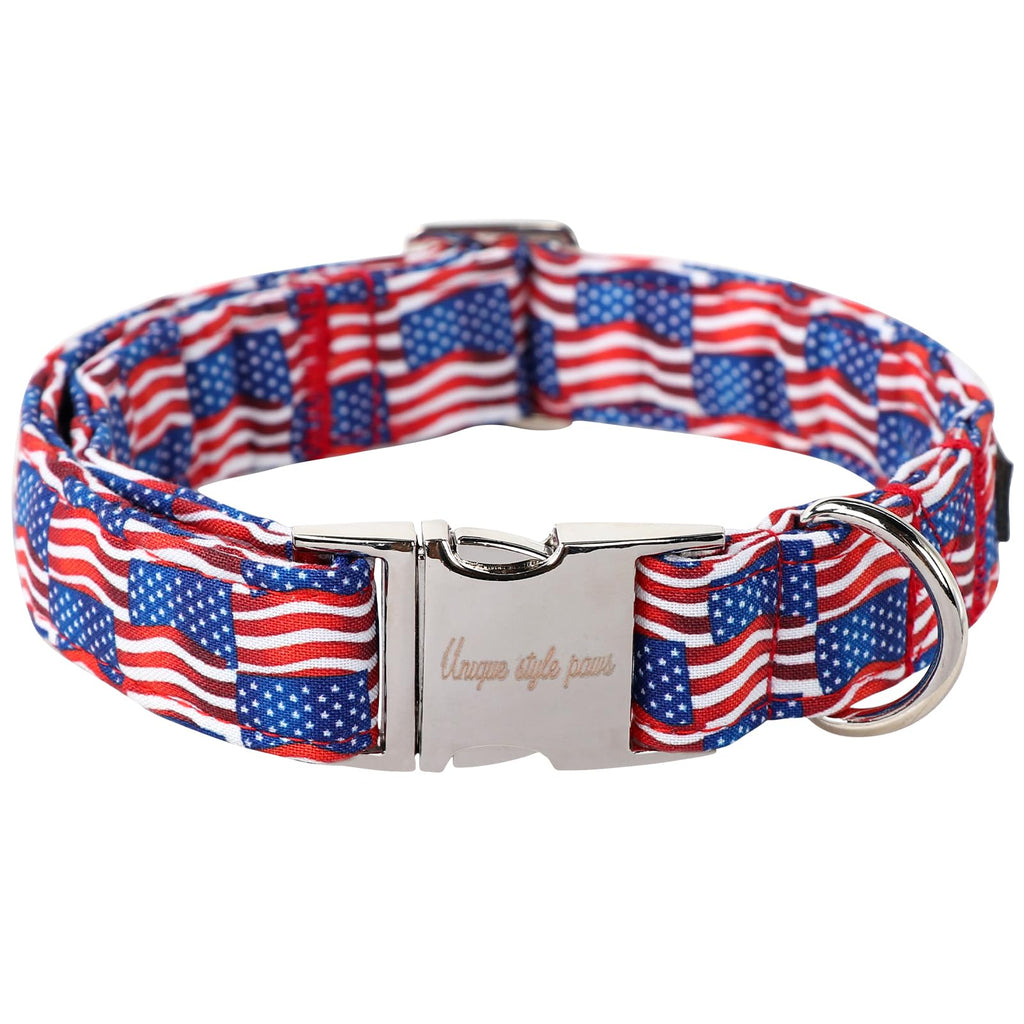 Unique style paws Independence Day Dog Collar Metal Buckle Wave Flag Collar Gift Durable Cute Collar for Small Medium Large Boys Girls Dogs