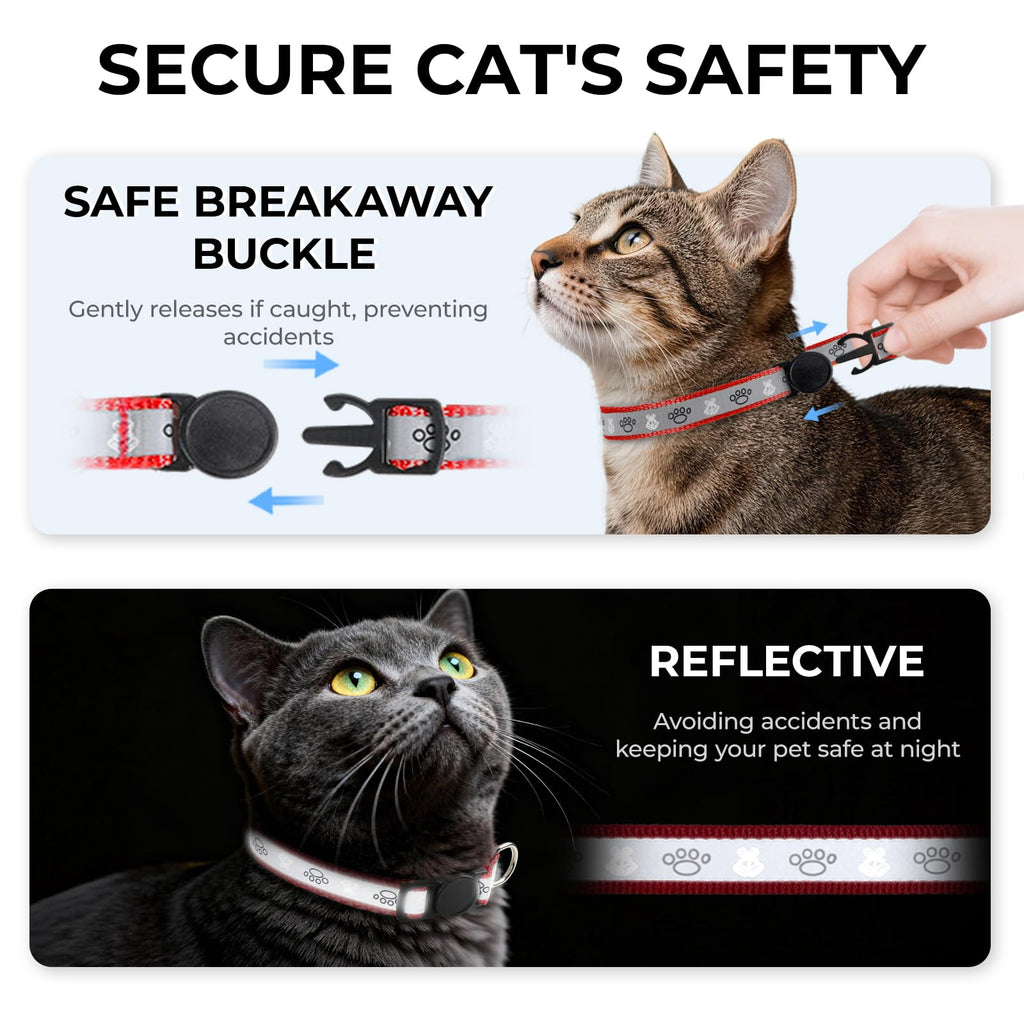 Cat Collar Breakaway, Reflective Kitten Collar with Bell, Red
